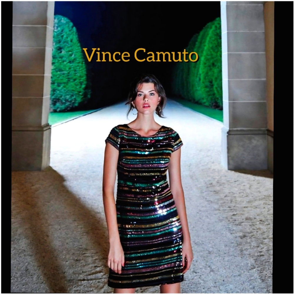 Vince Camuto Striped Sequin Dress Multi Color Size 14